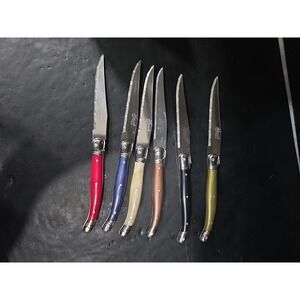 LAGUIOLE Steak Knives Multicolored Jean Dubost France Set Of 6